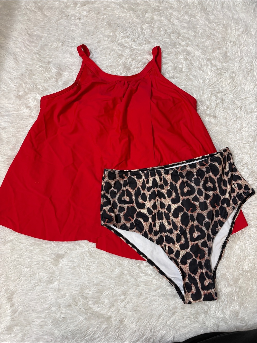 NWOT Suuksess Leopard Print Red Tankini 2 Piece Swim Set L